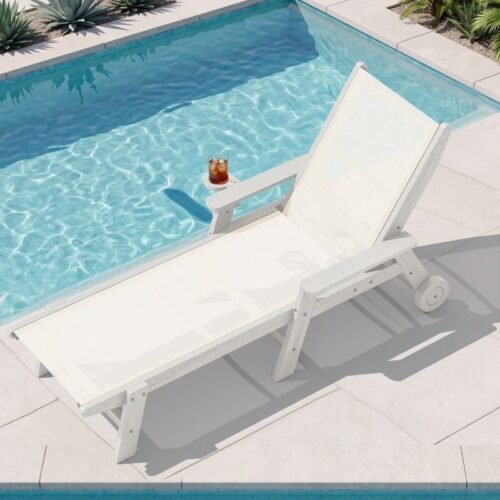Textilene Outdoor Chaise Lounge Chair – White